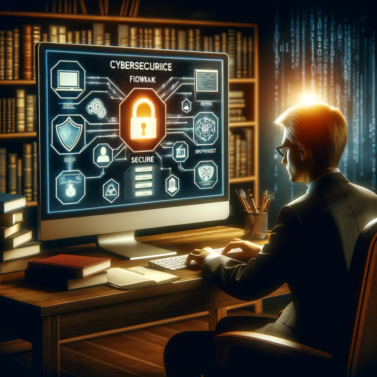 computer-screen-displaying various cybersecurity concepts like firewalls